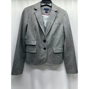 J.Crew Women's Gray Wool Blazer Lined Size 2 Two-Button Closure Classic